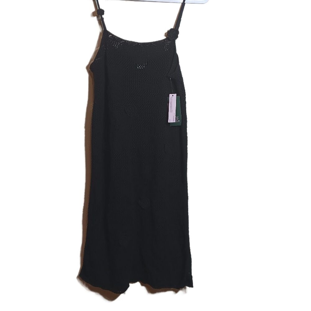 Wild Fable Rosette Crochet Dress Womens L Black Cotton Midi Boho Swim Cover New